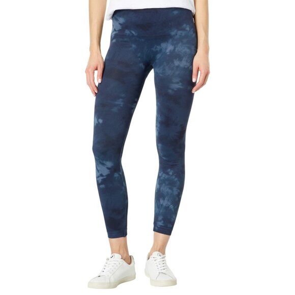 SPANX Womens Size 1X Seamless Leggings Tummy Control Deep Blue Tie-Dye NEW - Picture 1 of 2